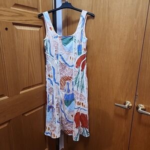 NWT Christian Lacroix Linen Blend Coastal Print Midi Dress Size M